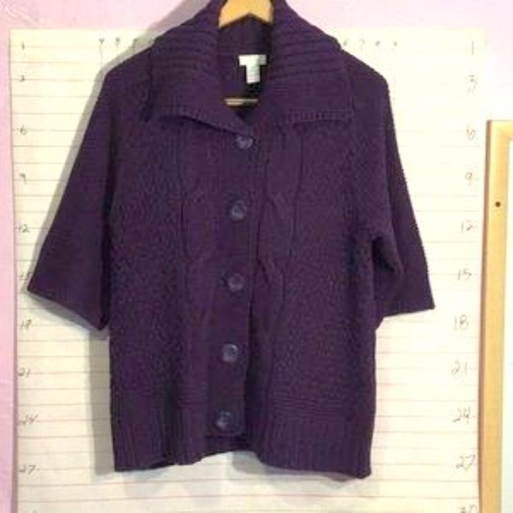 CHICO’S - women’s bulky cardigan short sleeve sweater sz2  purple